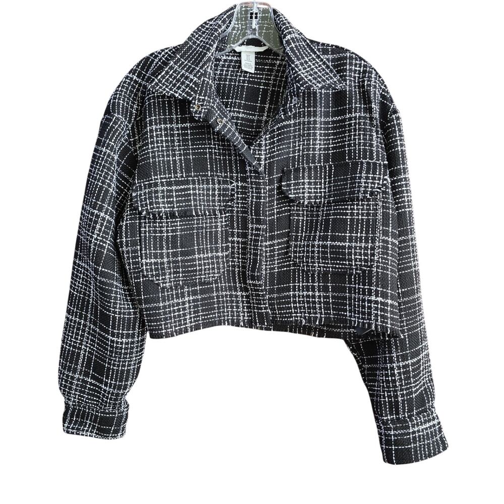 H&M Cropped Blazer Women's Tweed Black &White M